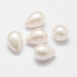 White Rainbow Plated Shell Pearl Beads, Grade A, teardrop, Half Drilled, 21x15mm, Hole: 1.2mm, White, 21x15mm, Hole: 1.2mm