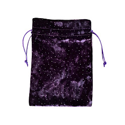 Purple Velvet Jewelry Storage Drawstring Pouches with Rhinestones, Rectangle Jewelry Bags, for Witchcraft Articles Storage, Purple, 180x130mm