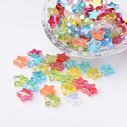 Mixed Color Eco-Friendly Transparent Acrylic Beads, Star, Mixed Color, AB Color, about 10mm in diameter, 4mm thick, hole:1.5mm. about 2140pcs/500g