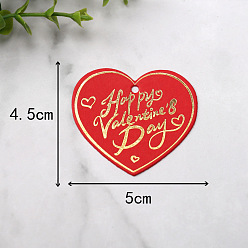 Red Paper Gift Tags, Hange Tags, Heart with Gold Stamping Word Happy Valentine's Day, Red, 4.5x5cm, 100pcs/bag