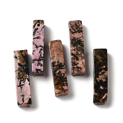 Rhodonite Natural Rhodonite Pendants, Rectangle Charms, 39~40x9.5~10x8~8.5mm, Hole: 1.8~2mm