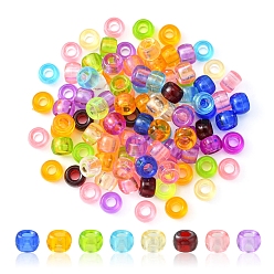 Mixed Color Transparent Acrylic European Beads, Large Hole Barrel Beads, Mixed Color, 9x6mm, Hole: 4mm