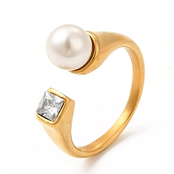 Chapado en Oro Real 18K Chapado de iones (ip) 304 anillos de dedo de acero inoxidable con diamantes de imitación, anillos abiertos de cuentas de plástico para mujer, real 18 k chapado en oro, tamaño de EE. UU. 7 (17.3 mm), 2~7 mm