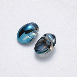 MarineBlue Transparent Spray Painted Glass Charms, AB Color Plated, Oval, Steel Blue, 8.5x6x4.5mm, Hole: 1mm