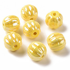 Gold Handmade Pearlized Porcelain Beads, Pearlized, Pumpkin, Gold, 13x12mm, Hole: 2mm