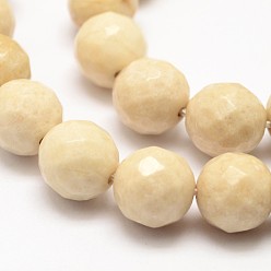 Wheat Natural Fossil Round Bead Strands, Faceted, Wheat, 8mm, Hole: 1mm, about 46pcs/strand, 14.8 inch