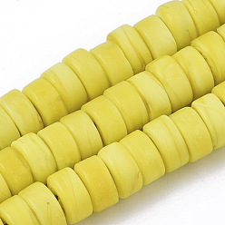 Yellow Handmade Frosted Lampwork Beads Strands, Heishi Beads, Disc/Flat Round, Yellow, 9x4.5mm, Hole: 1.6mm, about 108pcs/Strand, 19.29 inch