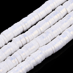 Blanco Hechos a mano de los granos de la arcilla del polímero hebras, pearlized, disco / plano y redondo, perlas heishi, blanco, 6 mm, agujero: 1.5 mm, 15.75'' (40 cm)