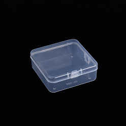Clear Polypropylene(PP) Bead Storage Container, Mini Storage Containers Boxes, with Hinged Lid, Square, Clear, 8.5x8.5x3cm, Inner Size: 8.2x8.1cm