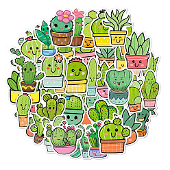Verde 50 pegatinas de cactus autoadhesivas de pvc, vinilos de plantas impermeables para maleta, monopatín, refrigerador, casco, cáscara del teléfono móvil, verde, 40~80 mm
