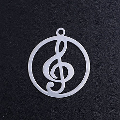 Stainless Steel Color 201 Stainless Steel Filigree Charms, Flat Round with Musical Note, Stainless Steel Color, 22.5x19.5x1mm, Hole: 1.5mm