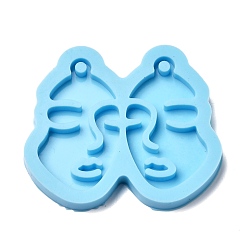 Light Sky Blue Abstract Face Silicone Molds, Pendant Molds, For DIY UV Resin, Epoxy Resin Earring Jewelry Making, Light Sky Blue, 42.5x48x5mm, Hole: 2.5mm