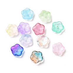 Mixed Color Transparent Spray Painted Glass Beads, Sakura Flower, Mixed Color, 9.5x10x3mm, Hole: 1.2mm