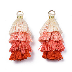 Red Polycotton(Polyester Cotton) Layered Tassel Big Pendant Decorations, with Iron Findings, Golden, Red, 48~55x12~15mm, Hole: 2.5x4.5mm