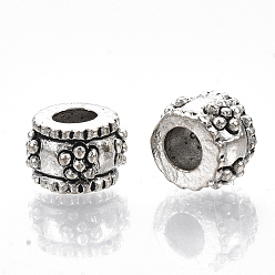 Argent Antique Perles en alliage de style tibétain, sans cadmium et sans plomb, colonne avec des fleurs, argent antique, 6.5x5mm, trou: 2.8 mm, environ 1295 pcs / 1000 g