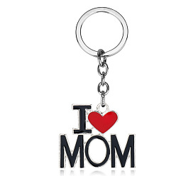 Platinum Word I Love Mom Alloy Enamel Pendant Keychain, Mother's Day Keychain, with Iron Findings, Platinum, 3.9x3cm