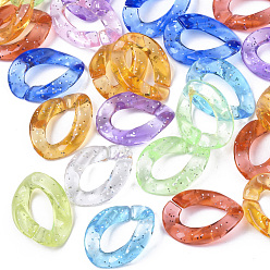 Mixed Color Transparent Acrylic Linking Rings, Quick Link Connectors, for Curb Chains Making, with Glitter Powder, Twist, Mixed Color, 23x17x4.5mm, Inner Diameter: 13.5x7mm
