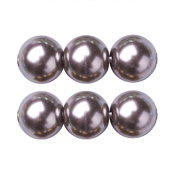 Gris Brins de perles rondes en verre teinté écologique, Grade a, cordon en coton fileté, grises , 10mm, Trou: 0.7~1.1mm, Environ 42 pcs/chapelet, 15 pouce