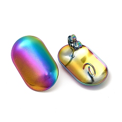 Rainbow Color Ion Plating(IP) 304 Stainless Steel Stud Earrings, with Vertical Loops, Oval, Rainbow Color, 23.5x14mm, Hole: 4mm, Pin: 0.8mm