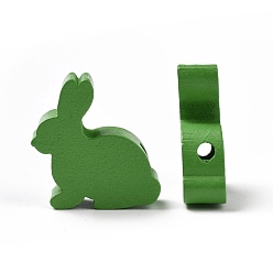 Green Easter Theme Wooden Beads, Dyed, Rabbit, Green, 24x24x8mm, Hole: 3.5mm