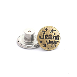 Bronze Antique Épingles à boutons en alliage pour jeans, boutons nautiques, accessoires du vêtement, ronde avec le mot, bronze antique, 17mm