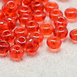 Naranja Rojo 8/0 calificar unas cuentas redondas de semillas de vidrio, colores transparentes, rojo naranja, 8/0, 3x2 mm, agujero: 1 mm, sobre 10000 unidades / bolsa