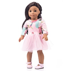 Pink Кукольное платье из хлопка с цветочным узором, наряды для кукол, подходит для американских 18 дюймовых кукол, розовые, 235 мм