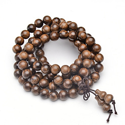 Coffee 5-Loop Wrap Style Buddhist Jewelry, Black Bulinga Keva Mala Bead Bracelets/Necklaces, Round, Coffee, 33-7/8 inch(86cm)