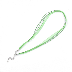 Lime Green Waxed Cord and Organza Ribbon Necklace Making, with Iron Lobster Claw Clasps, Platinum, Lime Green, 17.6 inch~17.8 inch(45~455cm), 7mm