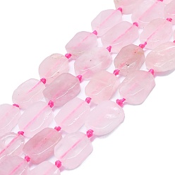 Rose Quartz Natural Rose Quartz Beads Strands, Rectangle, 15~17x10~13x5~6mm, Hole: 1mm, about 22pcs/strand, 15.94''(40.5cm)