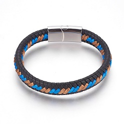 Deep Sky Blue Braided Leather Cord Bracelets, with 304 Stainless Steel Magnetic Clasps, Deep Sky Blue, 8-5/8 inch(22cm), 11.5~12mm