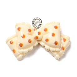 Bowknot Opaque Resin Pendants, with Platinum Plated Iron Loops, Cornsilk, Bowknot, 17x25.5x7mm, Hole: 2.5mm