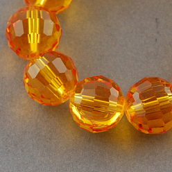 Dark Orange Transparent Glass Bead Strands, Faceted(96 Facets), Round, Dark Orange, 6mm, Hole: 1mm, about 72pcs/strand, 15 inch