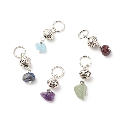 Mixed Stone Natural & Synthetic Stone Chips Pendants, with Antique Silver Tone Alloy Findings, Round Charm, 20.5~23.5mm, Stone: 6.5~10x5~7mm, Round: 7.5x6mm, Hole: 5.6mm