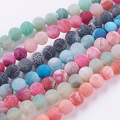 Mixed Color Natural Weathered Agate Beads Strands, Dyed, Frosted, Round, Mixed Color, 10mm, Hole: 1mm, about 38pcs/strand, 15.35 inch