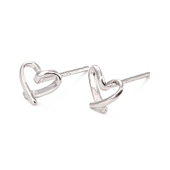Platinum Open Heart Rhodium Plated 925 Sterling Silver Stud Earrings, Dainty Post Earrings for Girl Women, Platinum, 6x7mm, Pin: 1mm