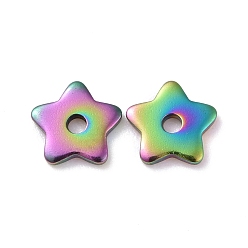 Rainbow Color Placage ionique de couleur arc-en-ciel (ip) 304 perles en acier inoxydable, étoiles, 6x6x1mm, Trou: 1.2mm