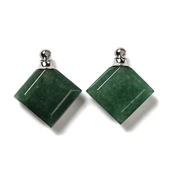 Green Aventurine Natural Green Aventurine Perfume Bottle Pendants, Faceted Rhombus Charms with Stainless Steel Color Tone 304 Stainless Steel Findings, 31x27~27.5x8.5~10mm, Hole: 2mm