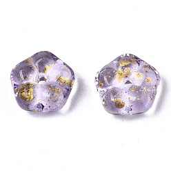 Chardon Perles de verre imprimées , une feuille d'or, fleur, chardon, 6x3mm, Trou: 0.9mm