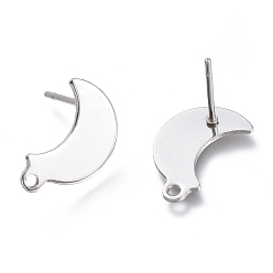 Stainless Steel Color 304 Stainless Steel Stud Earring Findings, Moon, Stainless Steel Color, 14.5x9.5x0.8mm, Hole: 1.4mm, Pin: 0.8mm