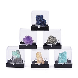 Mixed Stone Nuggets Natural Gemstone Rough Raw Stone Home Display Decorations, with Packing Box, (include Pyrite & Amethyst & Emerald & Amazonite & Kobayi & Azurite), 24~32x16~22x13~16mm, 6pcs/box