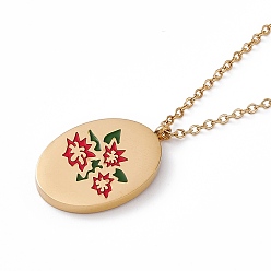 December Poinsettia Collar con colgante de flor de nacimiento ovalada de esmalte, oro 304 joyas de acero inoxidable para mujer., nochebuena de diciembre, 15.67~16.26 pulgada (39.8~41.3 cm)