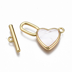 Real 18K Gold Plated Brass Toggle Clasps, with Freshwater Shell, Nickel Free, Heart, Real 18K Gold Plated, 26mm long, Bar: 15.5x4x2mm, hole: 1.5mm, Jump Ring: 5x1mm, Inner Diameter: 3mm, Heart: 21x15x2.5mm, Hole: 1.6mm