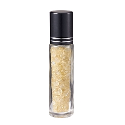 Citrine Glass Roller Ball Bottles, Essential Oil Refillable Bottle, with Citrine Chip Beads, for Personal Care, 85x20mm, Beads: 3x11~3x7mm, Capacity: 10ml
