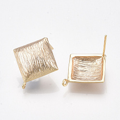 Real 18K Gold Plated Brass Stud Earring Findings, with Loop, Nickel Free, Real 18K Gold Plated, Rhombus, 21x18.5mm, Hole: 1mm, Pin: 0.8mm