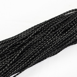 Черный Плетеные имитация кожаные шнуры, круглая фурнитура для браслета, чёрные, 3x3 мм, около 103.89 ярдов (95 м) / пачка
