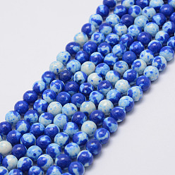 Royal Blue Natural Ocean White Jade Beads Strands, Dyed, Round, Royal Blue, 8mm, Hole: 1mm, about 47~48pcs/strand, 15.75 inch(40cm)