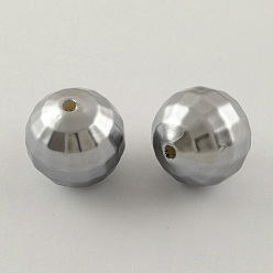 Silver ABS Plastic Imitation Pearl Faceted Round Beads, Silver, 20mm, Hole: 2.5mm, about 122pcs/500g