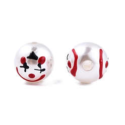 Red Halloween Opaque ABS Plastic Imitation Pearl Enamel Beads, Round with Ghost, Red, 11.5~12mm, Hole: 2mm