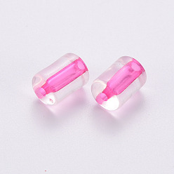 Rose Chaud Perles acryliques transparentes, colonne, rose chaud, 10x7.5mm, Trou: 1.8mm, environ950 pcs / 500 g